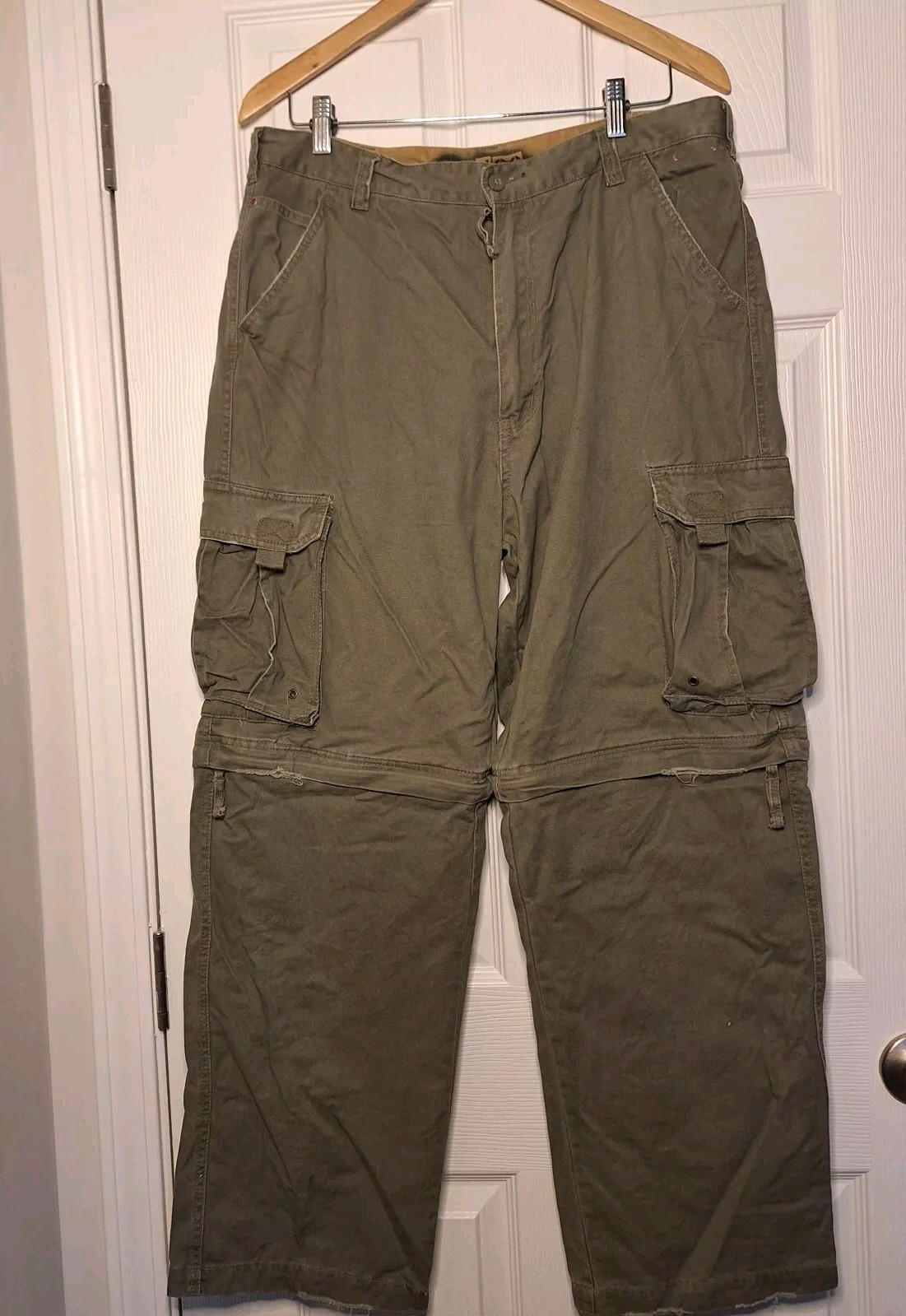 Y2K Cargo Pants 34 Convertible Zip Shorts Skater Grunge Gorpcore Baggy Rip Stop-image