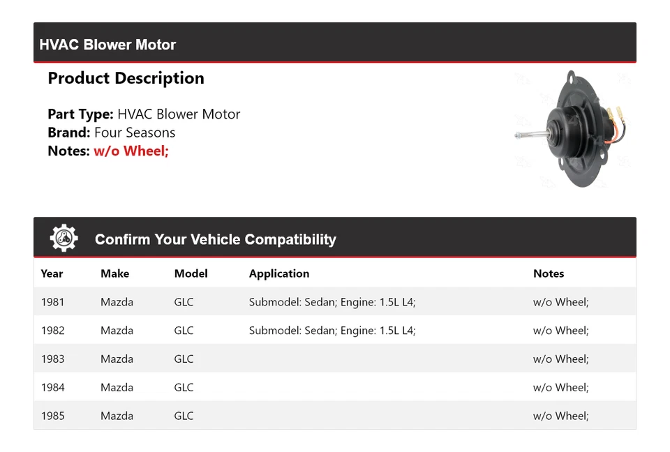 Motor soplador HVAC para Mazda GLC 1981-1985 4 estaciones 1982 1983 1984 Foto 2 de 4
