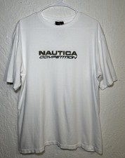 Vintage 90s Nautica Competition Double Sided White Shirt  Medium read 