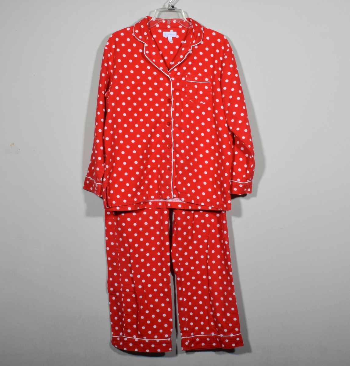 PajamaGram 100% Red White Polka Dot Pc Long Sleeve Pajama Set Sz MD