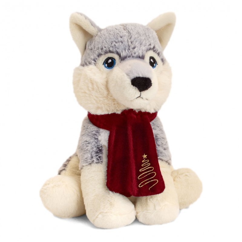 Keeleco Dog Husky with Red Scarf Soft Toy 25cm - by Keel Toys Christmas Plush