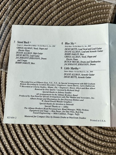 Eat a Peach The Allman Brothers Band CD 1972 Polydor 1986 Remastered Nice! - Imagen 7 de 7