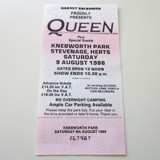 Queen Knebworth Ticket + Bottom Stub 1986 Final Freddie Mercury Concert - NM
