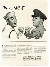 1943 New England Mutual Insurance Co WWII Sailor Soldier art Vintage Print Ad