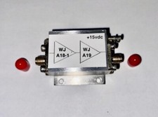 (2)Watkins Johnson Cascaded Amplifiers WJ-A18-1 & WJ-A19 SMA IN/OUT +15vdc@170mA