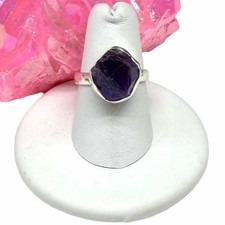 Raw Rough Amethyst Ring Size 7 Solid 925 Sterling Silver Natural Stone Purple