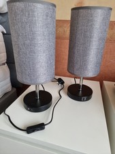 Bedside table lamps- grey linen lampshade Touch Control - dual USB ports - VGC