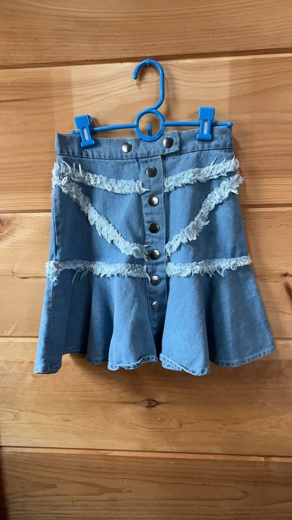 Denim Fringe Skirt Y2K Festival Style Jean Mini Skirt C/MEO Collective
