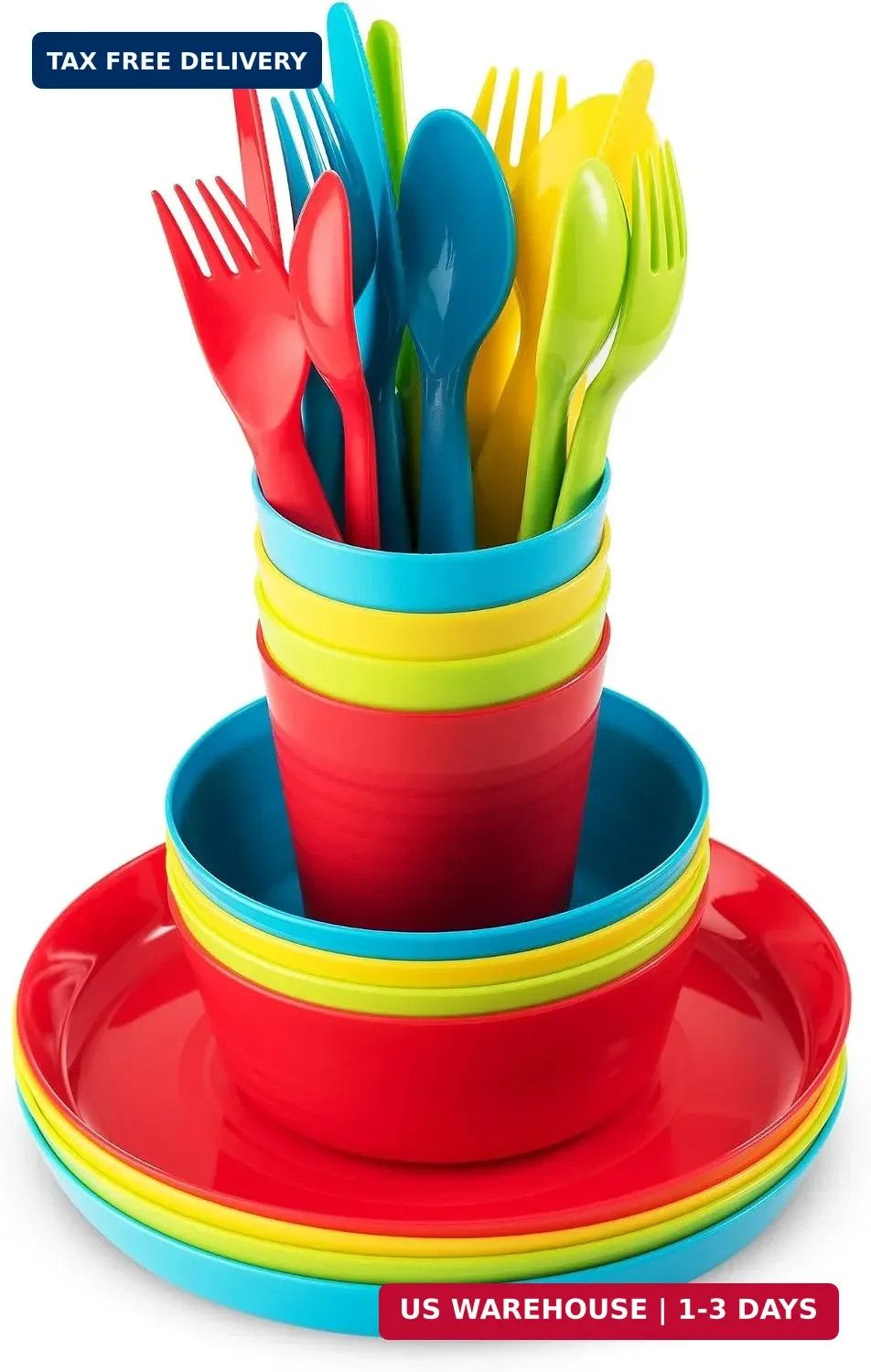 Kids Dinnerware Set for 4-24 Piece Plastic Childrens Dishes Dinnerware Sets Micr