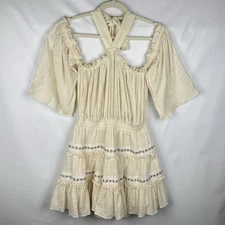 MISA Los Angeles Revolve Kerry Dress XS Cream Tiered Ruffle Grommet Cottage Core