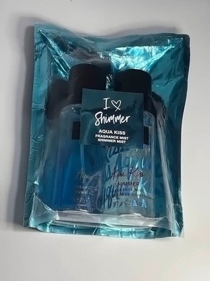 Victoria's Secret Aqua Kiss I Love Shimmer Gift Set 2pc 2.5oz Travel Spray