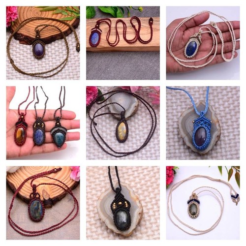 100 Pcs Natural Mix Gemstones Handmade Bohemian Macrame Necklaces Wholesale Lot - Picture 5 of 12