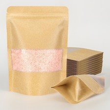 Stand Up Pouches 50 Pack Kraft Paper Bags Matte Window Tear Notch 7x10Inch Large