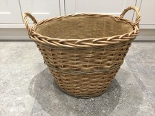 Wicker Log Basket, Large,Hessian Lined, Traditional Log Storage Basket