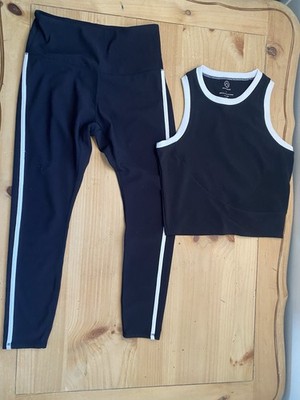 Move Theology Women's Athletic Tank & Leggings Set Black White Size L Polyester