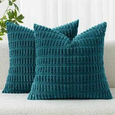 Pack of 2 Corduroy Soft Soild Decorative 18  x18  Square Throw Pillow Covers Teal