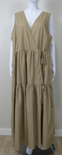 NEW Banana Republic Cotton Tiered Wrap Maxi Dress, Pockets SIZE XL Tan