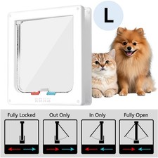 White 4-Way Locking Cat Door Flap Small Pet Door for Windows  Sliding Doors
