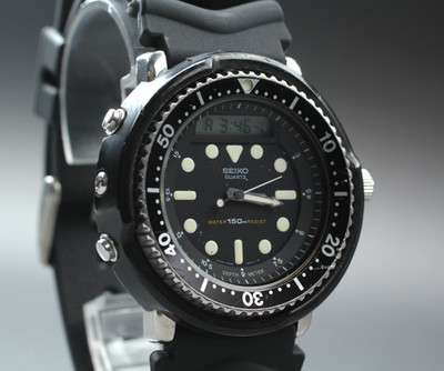 Vintage 1982 [Exc+5] Seiko Hybrid Arnie H558-5000 Black Ana Digi Qz Herrenuhr