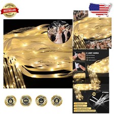 Luxury Light Up Wedding Wands - 100pc Warm White LED Ribbon Sticks with Bells...