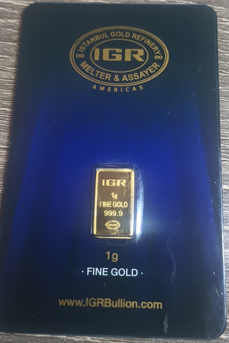 IGR Istanbul Gold Refinery 1g .9999 Fine Gold Bar with Assay Card
