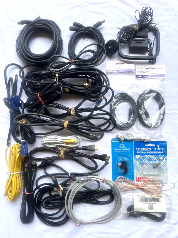 Junk Drawer Lot of Various Coaxial Cables and Connector Fittings / Pre-Owned