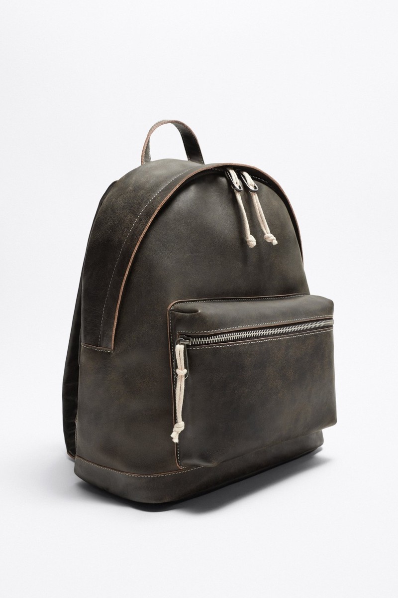 ZARA MAN SS collection SOFT 100% cow LEATHER BACKPACK NEW BROWN