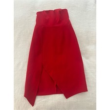 Lulus Women’s Medium Red Strapless Midi Dress Slit Asymmetrical Hem Cocktail
