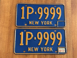 Vtg. 66 73 N. Y. License Plate Tag Set NYS DMV CLEAR 1P 9999 ONIEDA COUNTY