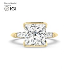 Princess Diamond Trilogy Ring 18k Yellow Gold Labgrown 5.50 Ct Solitaire