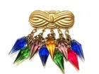 MIRIAM HASKELL Style Brass Crystal Prism Dangle C Clasp Art Deco Brooch