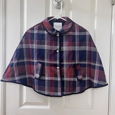 Janie and Jack Jacquard Cotton Merchant Marine Plaid Cape Girls Size 7 to 8