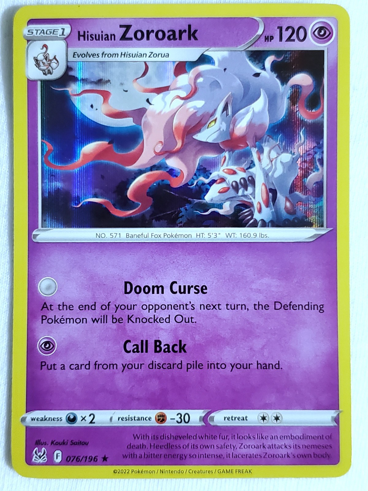 Hisuian Zoroark 076/196 Swsh11: Lost Origin Holo Pokemon Card