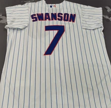 Dansby Swanson #7 Cubs White Stripe Cool Base Sewn Stitched Jersey.