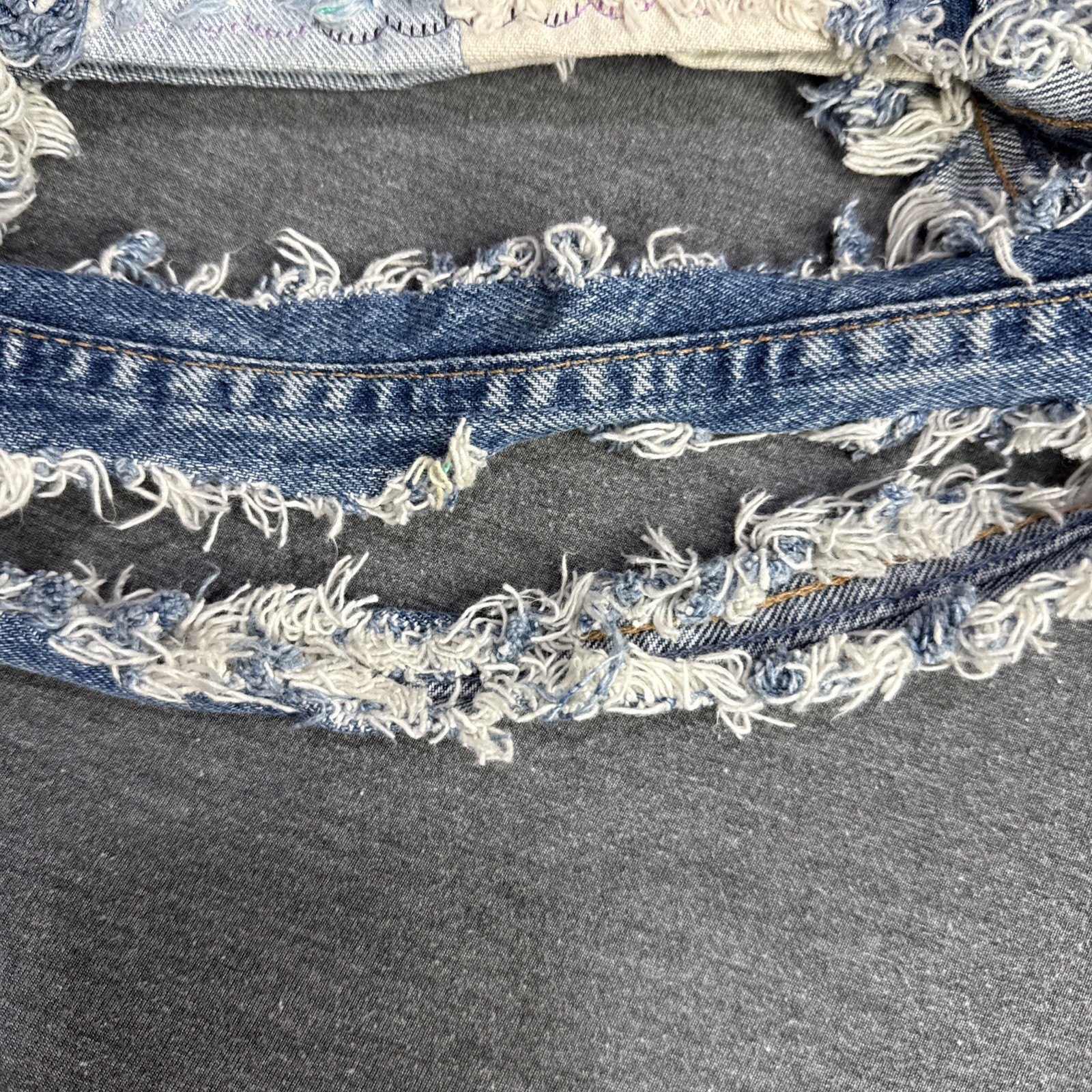 Handmade Denim Patchwork Tote Bag Embroidered Flo… - image 13