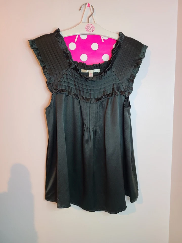 Blusa Babydoll Jenny Han 100% Seda Volantes De Colección Talla M Verde Oscuro Foto 4 de 4