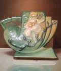 Vtg Roseville Pottery Magnolia Green Cornucopia Flower Vase 182-5 Art Deco 1943