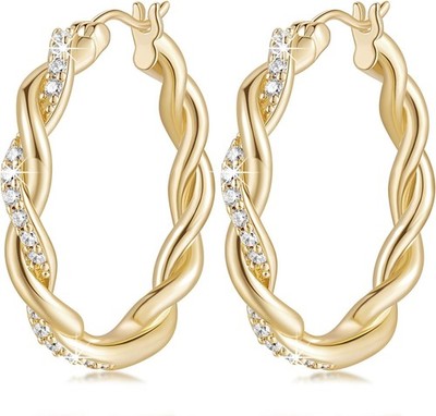 ENROSE Gold Hoop Earrings 14K Gold Earring for Women Twisted Large Hoop Earrings