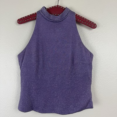 Vintage Alfred Angelo Shimmer Glitter High Neck Sleeveless Halter Top Purple S