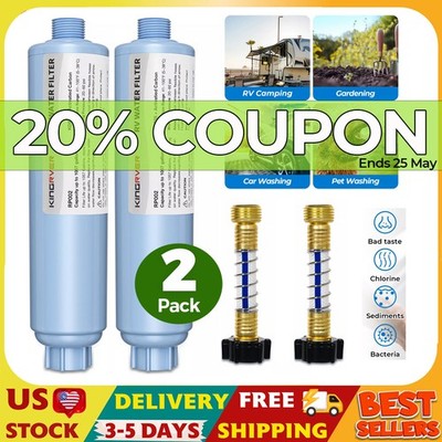 2* RV Water Filter w/Hose Protector for Drinking Reduces Chlorine Odor Sediment