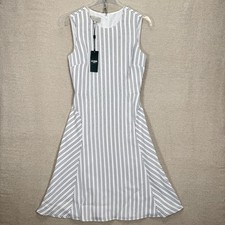 Hobbs Belle Midi Dress UK 8 Fit and Flare Striped white Blue strappy £149 New