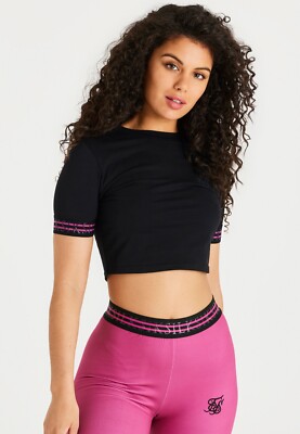 SikSilk Damen schwarzes Exhibit Pro kurzes T-Shirt UK8 Extra Small