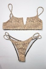2 Piece Bikini w Deep V Neck Women's Sz M Adjustable Straps Animal/Cheetah Print