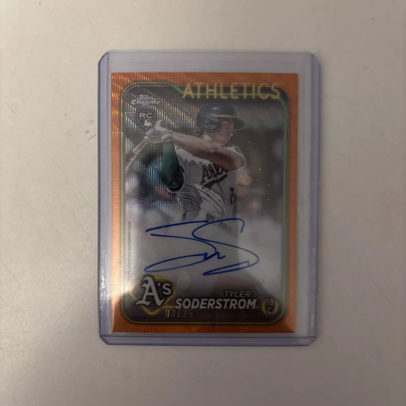 2024 Topps Chrome Tyler Soderstrom /25 Orange Wave RC Auto #RA-TSO Athletics