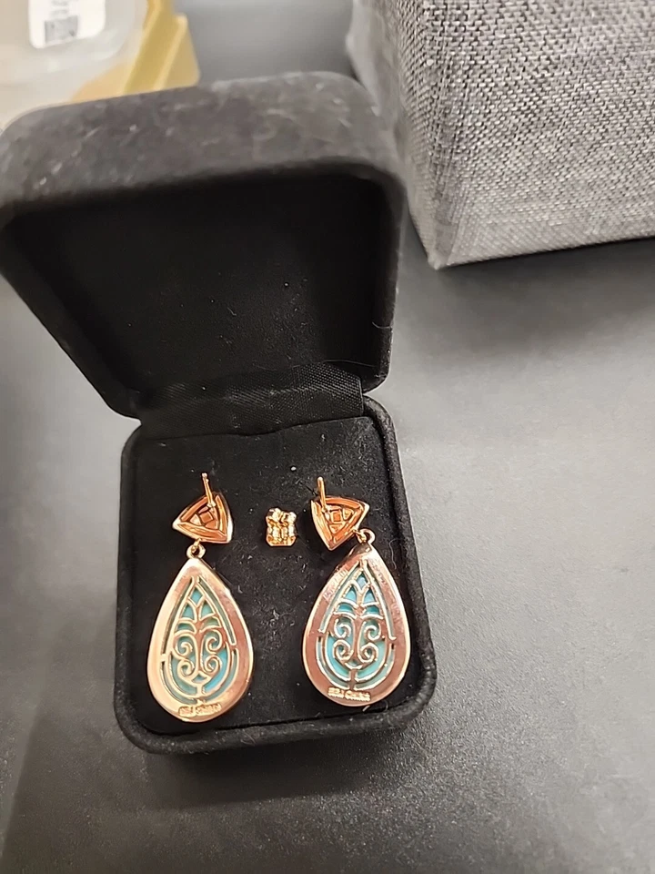 Timna Composite Turquoise Teardrop Dangle Earrings in Copper - Image 2 of 4