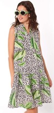 Size 40 Vilagallo Lined Linen Dress Sleeveless With Ruffle Cheetah Print 30317