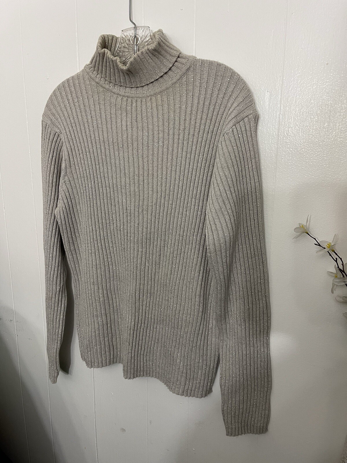 Basic additions XL silver metallic turtleneck swe… - image 1