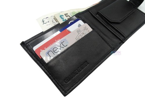 Portafoglio Uomo RFID BLOCK Vera Pelle Nero Portafoglio Portamonete Porta ID Finestra - Foto 4 di 5