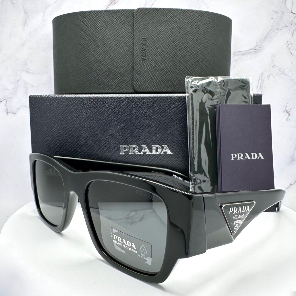 PRADA Sunglasses Triangle Logo Black PR10ZS 1AB5S0 Mens Square