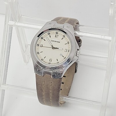Timex Expedition Indiglo 957 Date Watch Tested Runs Correctly Tan Beige Strap